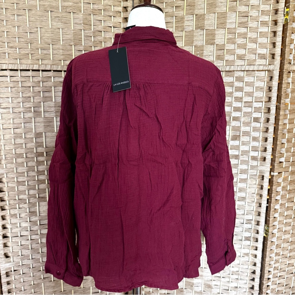 NWT merlot cotton LIV Los Angeles pinktuck blouse 1X - Picture 7 of 14